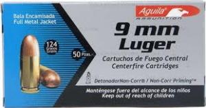 Aguila 9MM 124gr. FMJ, 50RDS Aguila 9MM 124gr. FMJ, 50RDS