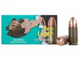 Brown Bear 9x19 9MM 115gr. Full Metal Jacket, 50 Rounds - A919RFMJ
