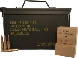 GGG 7.62x51 308 147 gr FMJ M80 Nato Ball 640 rounds Sealed M2A1 Can - GGG76251 GGG 7.62x51 308 147 gr FMJ M80 Nato Ball 640 rounds Sealed M2A1 Can - GGG76251