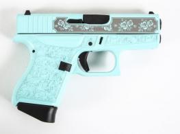 Glock G43 Custom Engraved Rose Tiffany Blue 9mm Pistol - UI4350201GRP Glock G43 Custom Engraved Rose Tiffany Blue 9mm Pistol - UI4350201GRP