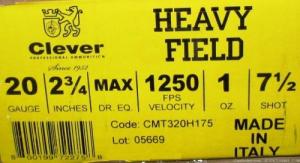Clever T3 Heavy Field 20ga 2-3/4"  1oz #7.5  25rd box