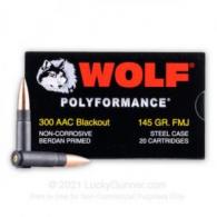 Wolf Polyformance 300AAC Blackout Ammo 145gr  Full Metal Jacket 500rd case - 300aacfmj