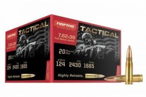 Norma Tactical 7.62x39 Brass Case Ammo 124gr FMJ 20rd Box - 295540020 Norma Tactical 7.62x39 Brass Case Ammo 124gr FMJ 20rd Box - 295540020
