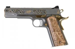KIMBER, 1911, 38 SUPER, 5" STAINLESS DELUXE, SCROLL WORK GOLD ROPE INLAY 1 OF 200