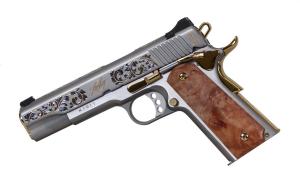 KIMBER, 1911, 38 SUPER, 5" STAINLESS DELUXE, SCROLL WORK GOLD ROPE INLAY 1 OF 200 - CNCSILCLASS38 KIMBER, 1911, 38 SUPER, 5" STAINLESS DELUXE, SCROLL WORK GOLD ROPE INLAY 1 OF 200 - CNCSILCLASS38