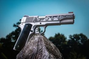 Custom & Collectible Spirit of the West Edition Kimber 1911 , 45 ACP, 5", Buffalo Horn Grips, Engraved Scene, 7 +1 - CNCWESTSPIRIT