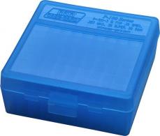 MTM P-100 Flip-Top Pistol Ammo Box 1.22 OAL Blue Poly MTM P-100 Flip-Top Pistol Ammo Box 1.22 OAL Blue Poly