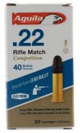 Main product image for Aguila Rifle Match Competition 22 LR 40 gr Lead Solid Point 50 Bx/20 Cs