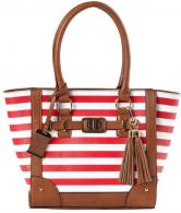 Bulldog Tote Purse w/Holster Cherry Stripe Leather Most Sm Pistols & Revolvers Right Hand - BDP051