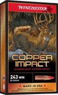 Winchester Copper Impact 243Win 85gr Copper Extreme Point Lead Free 20 Per Box/10 Case - X243clf Winchester Copper Impact 243Win 85gr Copper Extreme Point Lead Free 20 Per Box/10 Case - X243clf
