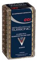 CCI .22 LR 40 Grain Segmented Hollow Point Subsonic 50rd - 0074 CCI .22 LR 40 Grain Segmented Hollow Point Subsonic 50rd - 0074