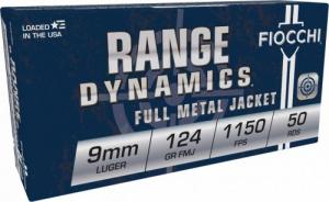 Fiocchi Range Dynamics Ammo 9mm 124gr Full Metal Jacket 50 Round Box - 9APB Fiocchi Range Dynamics Ammo 9mm 124gr Full Metal Jacket 50 Round Box - 9APB