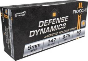 Fiocchi Defense Dynamics 9mm Luger 147 gr Jacketed Hollow Point (JHP) 50 Bx/ 20 Cs