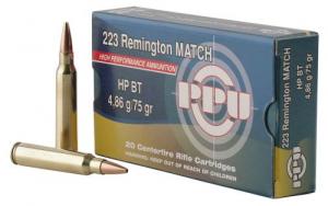 PPU Match .223 Remington 75 gr Hollow Point Boat-Tail (HPBT) 20 Bx/ 50 Cs - PPM2232 PPU Match .223 Remington 75 gr Hollow Point Boat-Tail (HPBT) 20 Bx/ 50 Cs - PPM2232