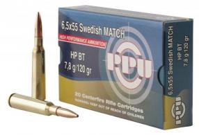 PPU Match 6.5x55 Swedish 120 gr Hollow Point Boat-Tail (HPBT) 20 Bx/ 10 Cs - PPM6