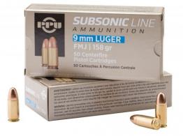 Main product image for PPU Subsonic 9mm Luger Subsonic 158 gr Full Metal Jacket (FMJ) 50 Bx/ 20 Cs