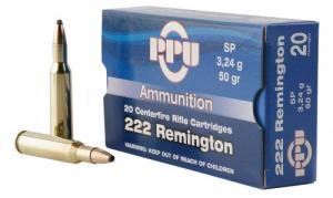 Main product image for PPU Standard Rifle Ammo  222 Rem 50gr Soft Point  20rd box