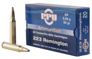 Main product image for PPU Standard Rifle .223 REM/5.56 NATO  55 GR Soft Point 20 Bx/ 50 Cs