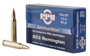 PPU 223 Rem/5.56 NATO 62GR FMJ BTl 20ct - PP223F2