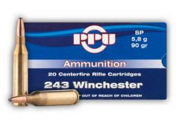 Main product image for PPU Standard Rifle 243 Winchester 90 Gr Soft Point 20 Bx