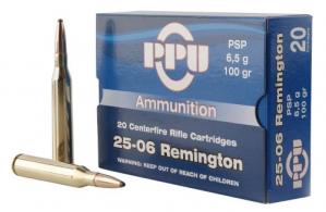 PPU Standard Rifle 25-06 Rem 100 gr Pointed Soft Point  20rd box