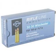 PPU Standard Rifle Ammo, 30-30, 150 Grain, Flat Soft Point, 20 Round Box