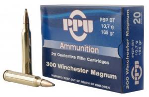 PPU Standard Rifle 300 Win Mag 165 gr Pointed Soft Point Boat-Tail (PSPBT) 20 Bx/ 10 Cs