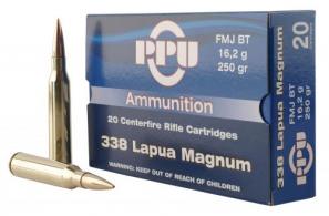 PPU Standard Rifle 338 Lapua Mag 250 gr Full Metal Jacket (FMJ) 10 Bx/ 20 Cs - PP338F
