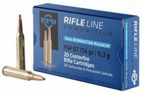 PPU Standard Rifle Ammo, 7mm Remington, 174 Grain, Pointed Soft Point Boat Tail, 20 Round Box - PP7RM2 PPU Standard Rifle Ammo, 7mm Remington, 174 Grain, Pointed Soft Point Boat Tail, 20 Round Box - PP7RM2