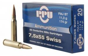 7.5x55 Swiss 165 Grain Boattail Spire Point 20 Per Box