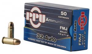 PPU Handgun 32 ACP 71 gr Full Metal Jacket (FMJ) 50 Bx/ 20 Cs - PPH32AF PPU Handgun 32 ACP 71 gr Full Metal Jacket (FMJ) 50 Bx/ 20 Cs - PPH32AF
