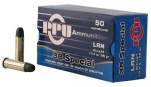 PPU Handgun 38 Special 158 gr Lead Round Nose (LRN) 50 Bx/ 10 Cs