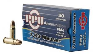 PPU Standard Rifle 7.63mm Mauser 85 gr Full Metal Jacket (FMJ) 50 Bx/ 10 Cs