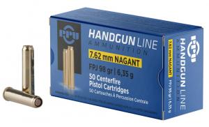 PPU Handgun 7.62x38mmR Nagant 98 gr Flat Point Jacketed (FPJ) 50 Bx/ 10 Cs - PPH762N