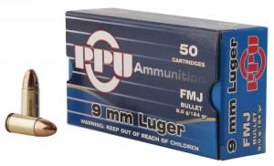 Main product image for PPU Handgun 9mm Luger 124 gr Full Metal Jacket (FMJ) 50 Bx/ 20 Cs