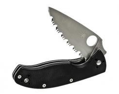 Spyderco C122GS Tenacious 3.39" Folding Drop Point Serrated 8Cr13MoV SS Blade Black Textured G10 Handle Includes Pocket Clip - 260