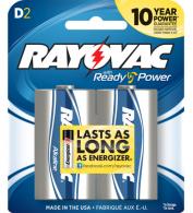 Rayovac 8132F D HIGH ENERGY Alkaline Batteries Silver/Blue 1.5 Volts 12,000 mAh (2) Single Pack - 111
