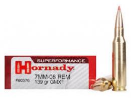 Hornady GMX 7mm-08 Remington Gilding Metal Expanding 139 GR 20rd box - 80576 Hornady GMX 7mm-08 Remington Gilding Metal Expanding 139 GR 20rd box - 80576