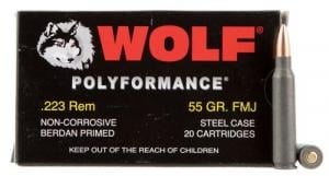 Wolf 22355 PolyFormance Rifle .223 REM/5.56 NATO  55 GR Full Metal Jacket 20 Bx/ 25 Cs 500 Total (Case)