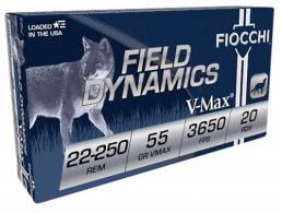 Fiocchi VMAX 22-250 Remington V-Max 55 GR 20 Rounds Per Box, - 22250HVD Fiocchi VMAX 22-250 Remington V-Max 55 GR 20 Rounds Per Box, - 22250HVD