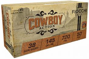 Fiocchi Cowboy Action .38 S&W Short Ammunition 50 Rounds 145 Grain Lead Round Nose 720fps - 38SWSHL