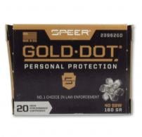 Speer 40 S&W 180 Grain Gold Dot Hollow Point Speer 40 S&W 180 Grain Gold Dot Hollow Point