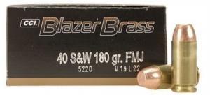 CCI Blazer Brass Full Metal Jacket 40 S&W Ammo 180 gr 50 Round Box - 5220 CCI Blazer Brass Full Metal Jacket 40 S&W Ammo 180 gr 50 Round Box - 5220