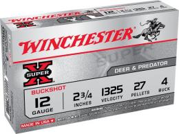 Winchester Super X Buckshot 12 Gauge  2.75" 4 Buck 5 Round Box - XB124