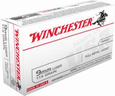 Winchester Ammo Q4172 USA 9mm Luger 115 gr Full Metal Jacket (FMJ) 50 Per Box/ 10 Cs