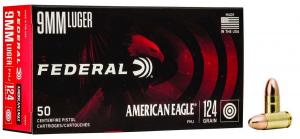 Federal American Eagle Full Metal Jacket 9mm Ammo 124 gr 50 Round Box Federal American Eagle Full Metal Jacket 9mm Ammo 124 gr 50 Round Box