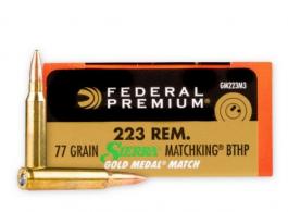 Main product image for Federal Premium Gold Medal Sierra MatchKing Boat Tail Hollow Point 223 Remington Ammo 77 gr 20 Round Box