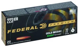 Federal Premium Gold Medal Sierra MatchKing Boat Tail Hollow Point 223 Remington Ammo 77 gr 20 Round Box