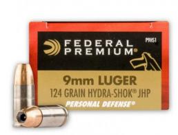 Federal Premium Personal Defense Hydra-Shock Jacketed Hollow Point 9mm Ammo 20 Round Box - P9HS1