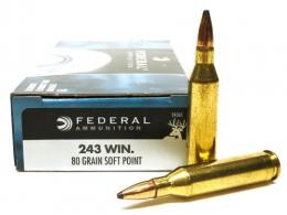 Federal Power-Shok Soft Point 20RD 80gr 243 Winchester